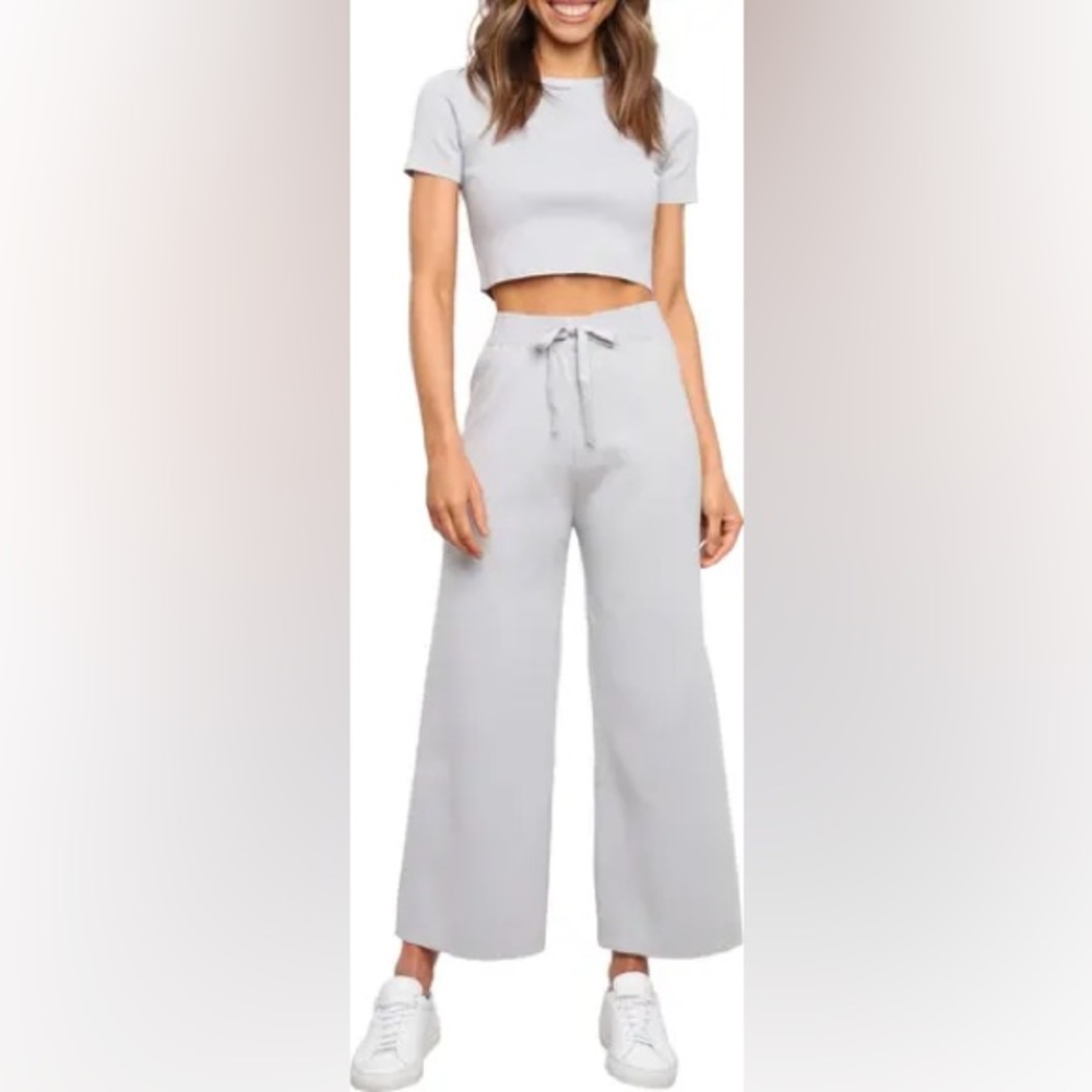 Petal and Pup Size M/L Ayer’s Crop Sweater & Wide Leg Pants Set Gray